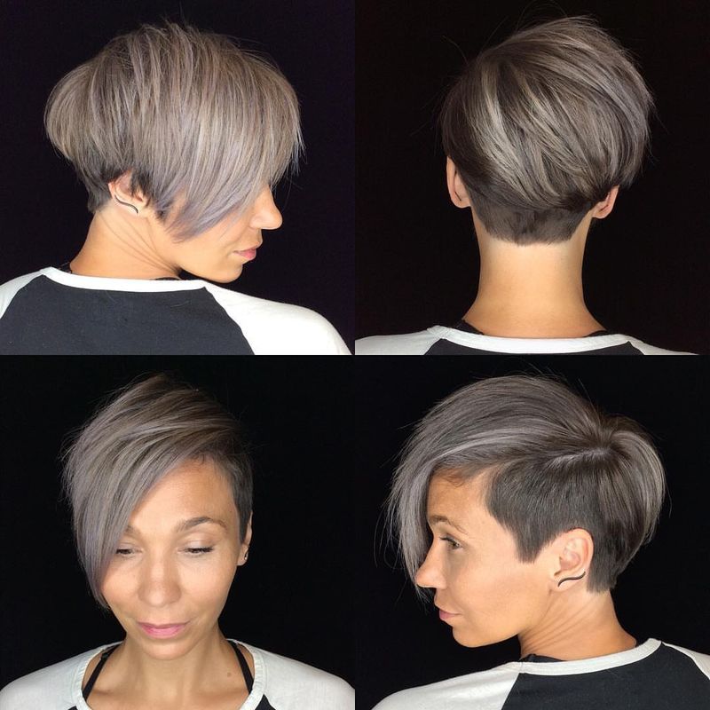 53. Asymmetrical Slate Gray Crop with Shaved Nape