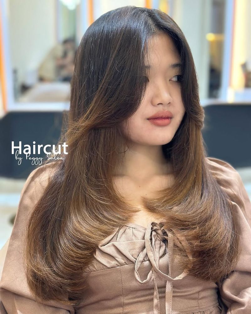 24. Chocolate Brown Butterfly Layers with Curtain Bangs