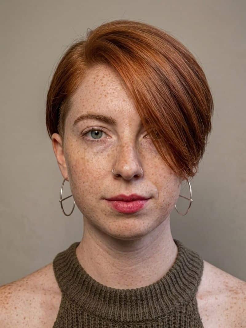 68. Deep Auburn Side-Swept Pixie with Undercut