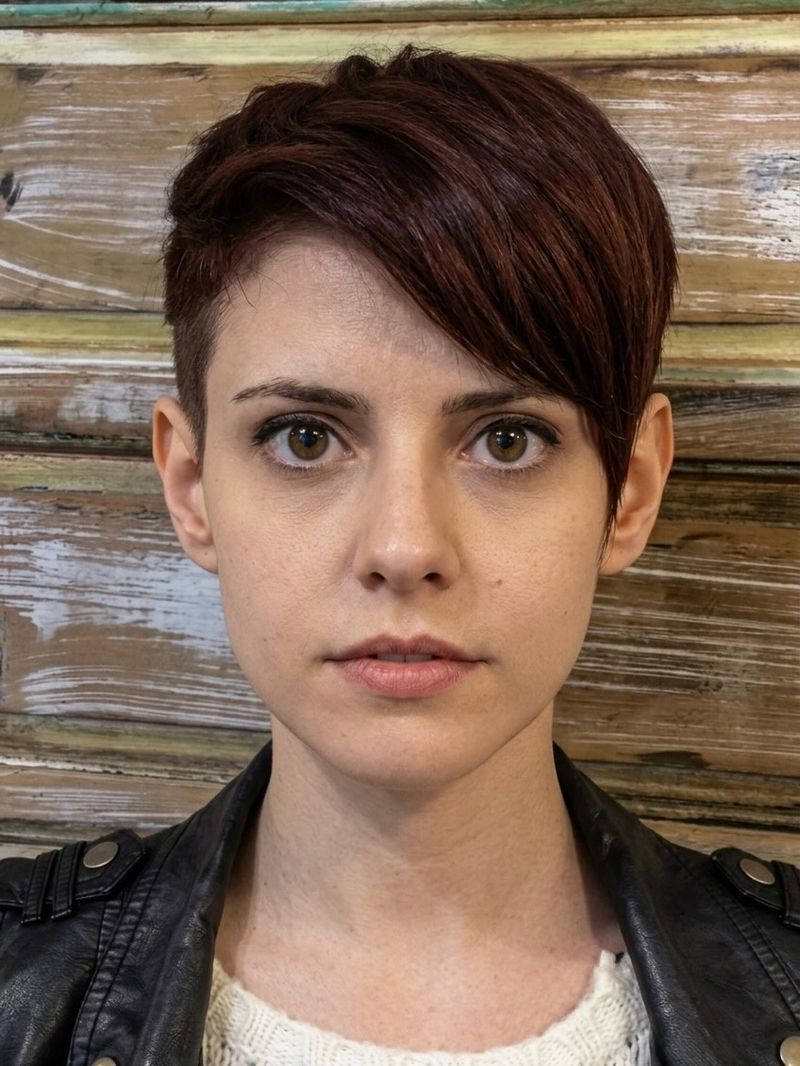 32. Deep Auburn Side-Swept Undercut Pixie