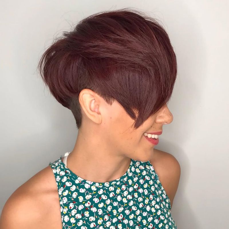 20. Deep Burgundy Pixie with Clipped Undercut