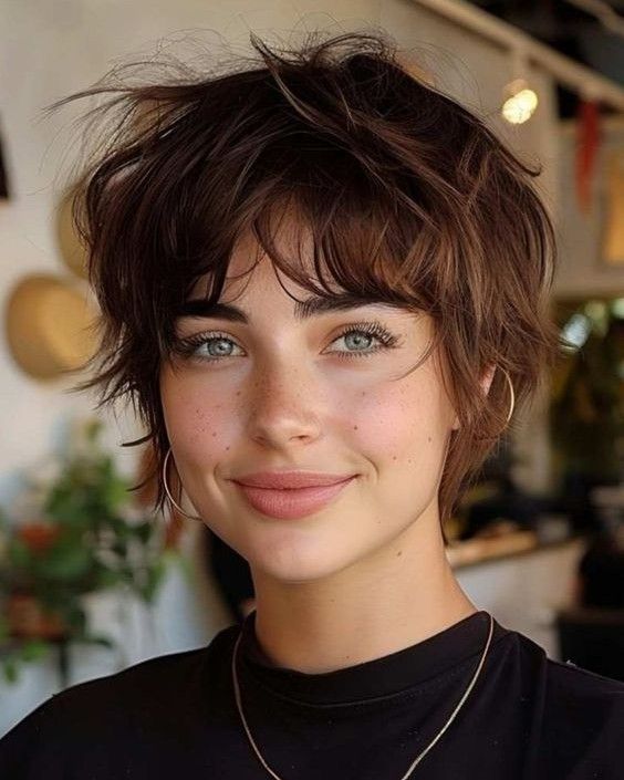 17. Messy Brunette Pixie Shag
