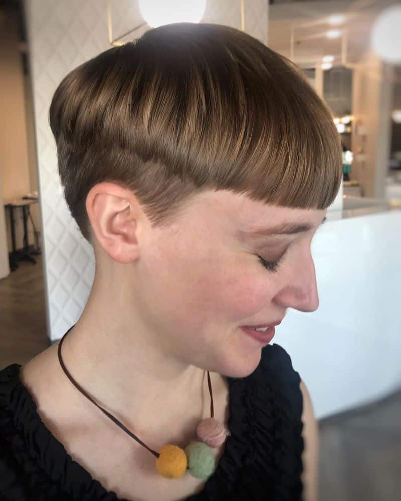 6. Micro-Bangs with Undercut Bowl Crop