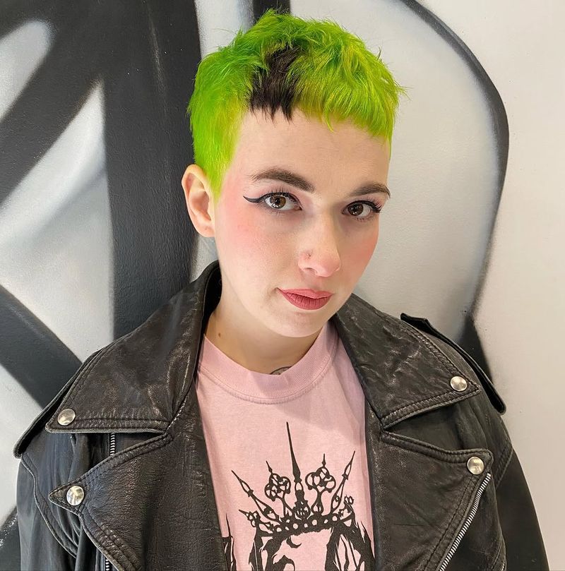 35. Neon Lime Crop with Dark Contrast Fringe