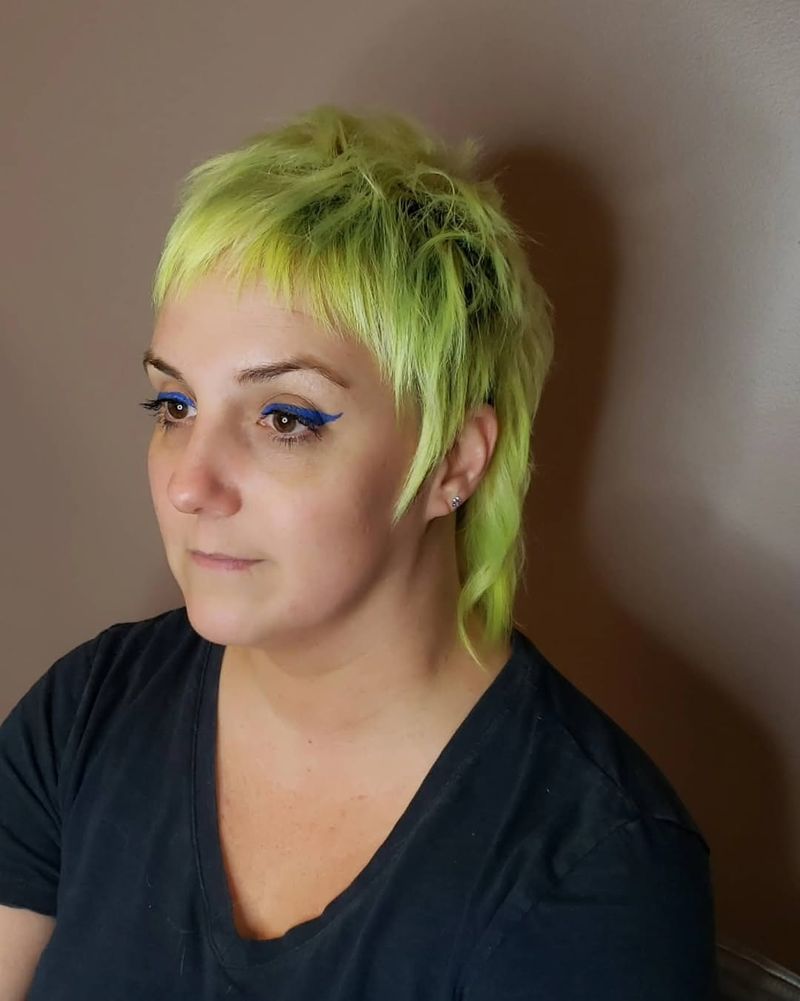 20. Neon Pixie Mullet with Micro Bangs