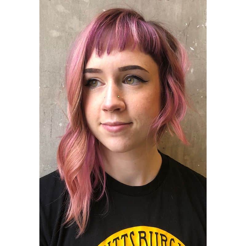21. Pastel Pink Asymmetrical Cut with Micro Bangs