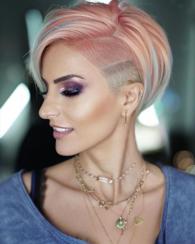 16. Pastel Undercut Pixie with Long Side Bangs