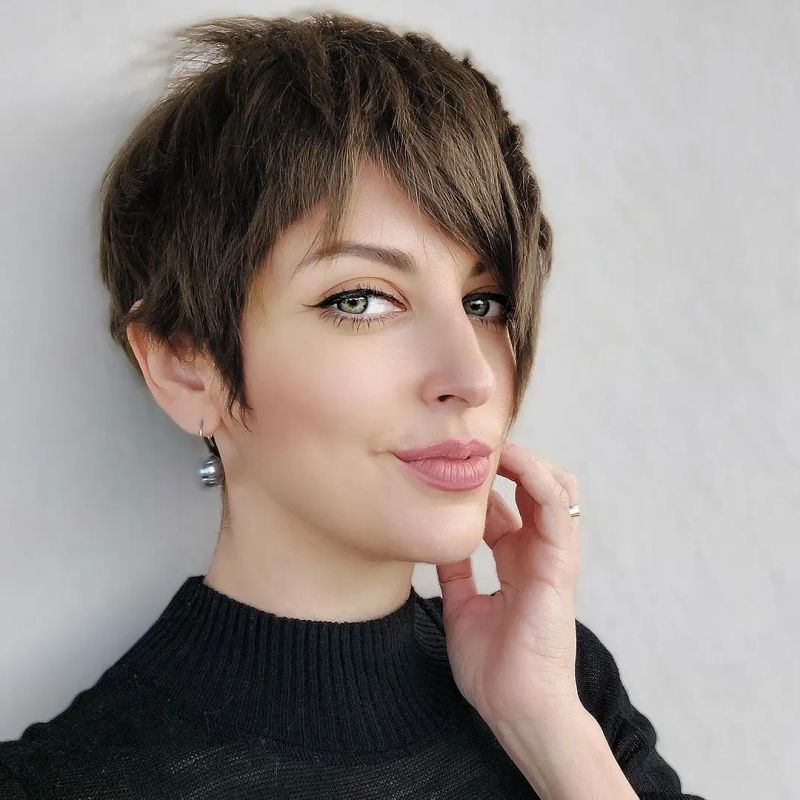 49. Piecey Brunette Crop with Long Side Sweeps