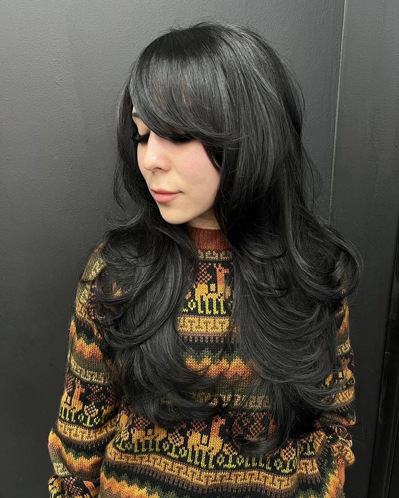 57. Retro Feathered Layers with Deep Side Bangs