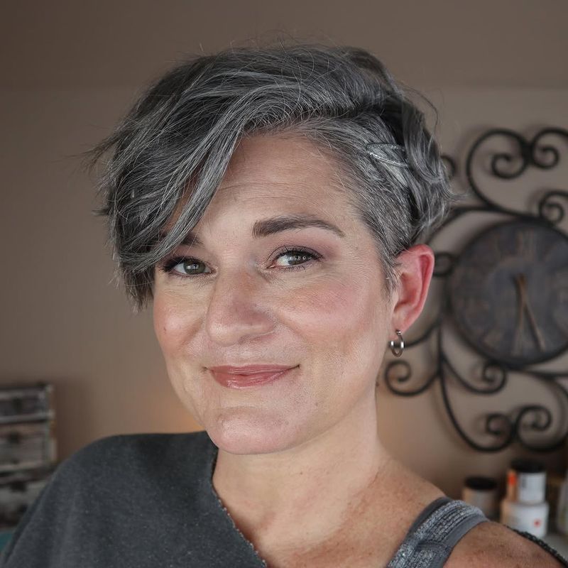 34. Silver Side-Swept Pixie with Clipped Undercut