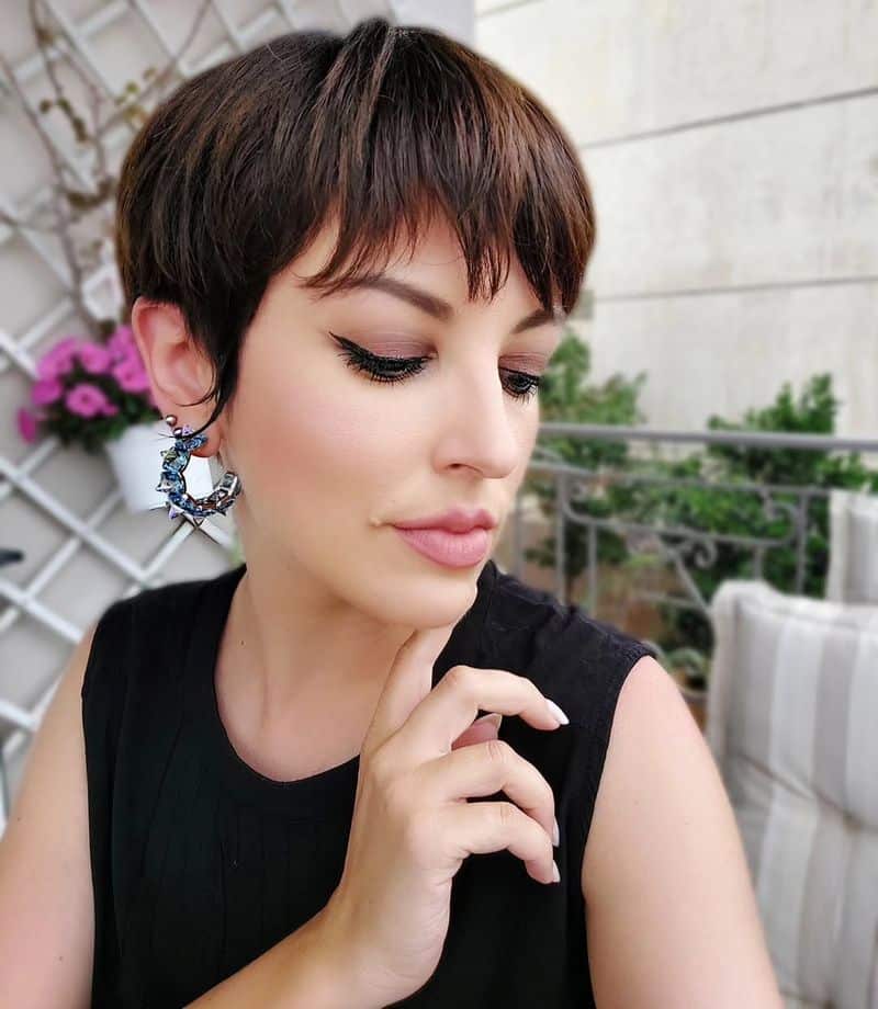 11. Tapered Brunette Crop with Piecey Bangs