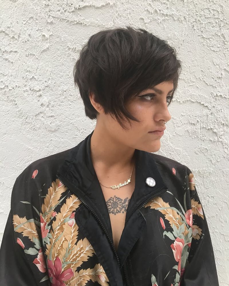 19. Tousled Dark Crop with Side-Swept Fringe